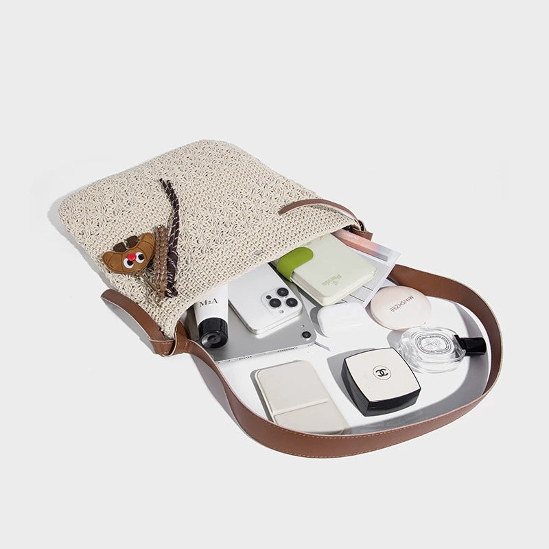 Beaira Honey wax rope artistic weaving fashion bag shoulder bag women's versatile single shoulder crossbody bag bucket bag vacation style beach bag