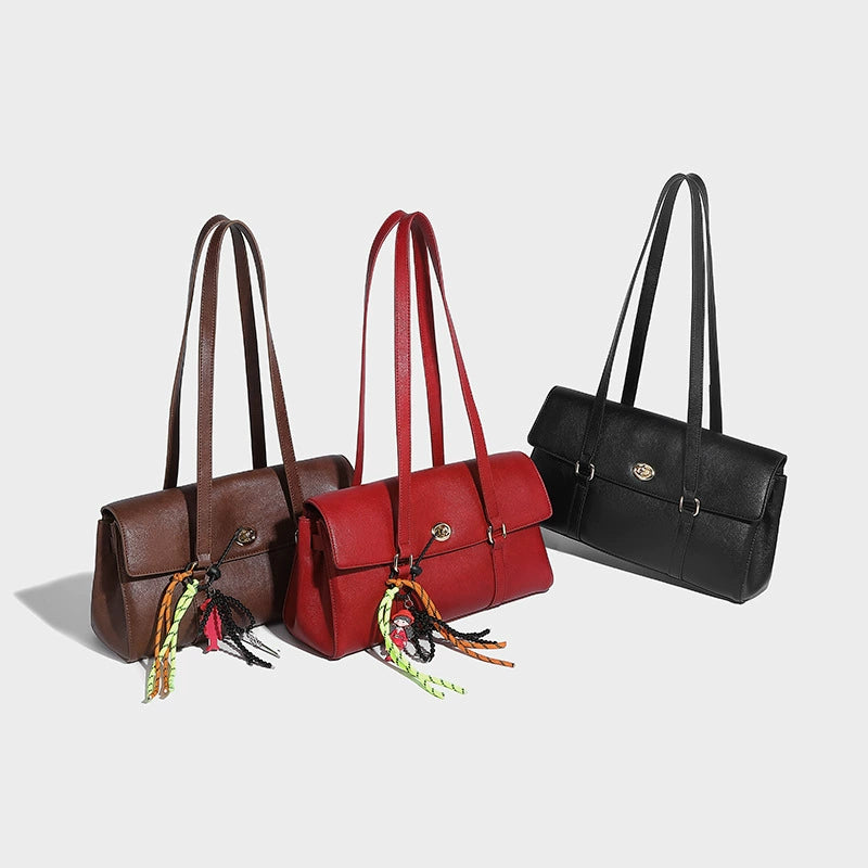 Beaira Hong Kong style retro large capacity single shoulder armpit bag with high-end feel bead pendant for commuting fashionable and versatile hand-held tote bag