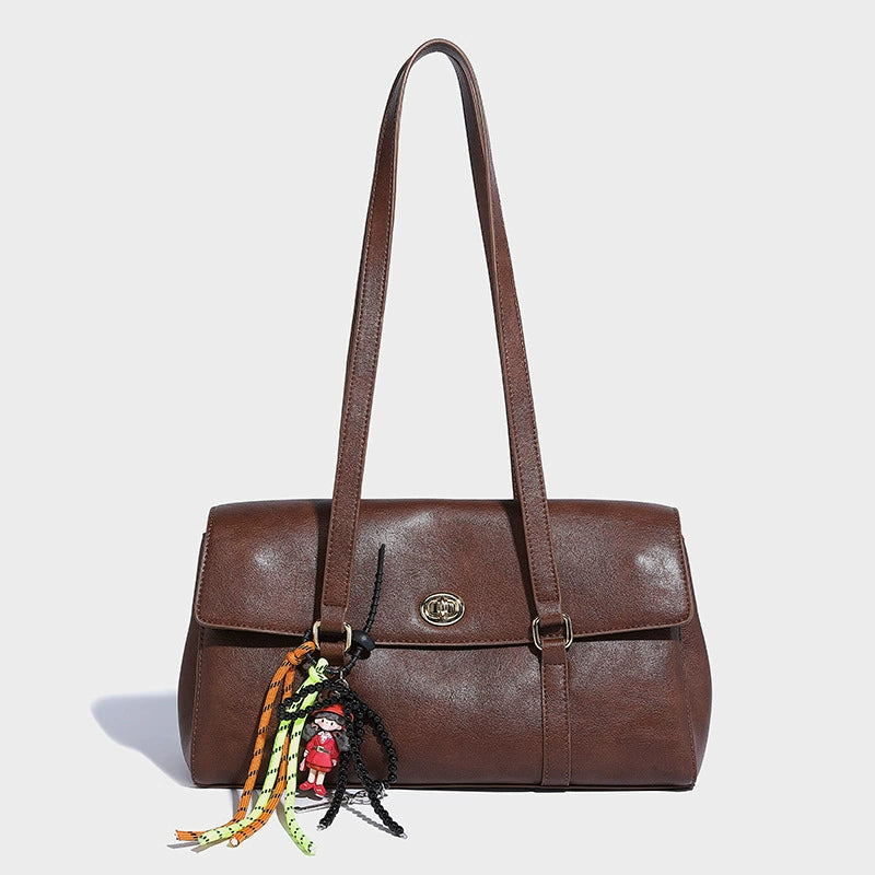Beaira Hong Kong style retro large capacity single shoulder armpit bag with high-end feel bead pendant for commuting fashionable and versatile hand-held tote bag