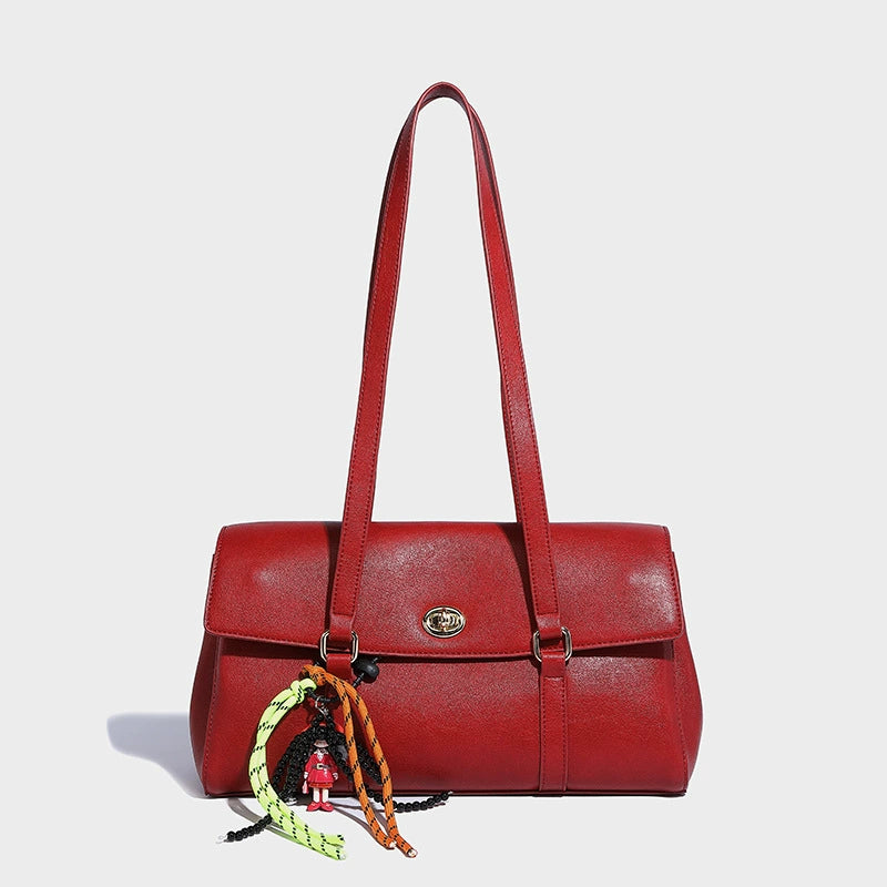 Beaira Hong Kong style retro large capacity single shoulder armpit bag with high-end feel bead pendant for commuting fashionable and versatile hand-held tote bag