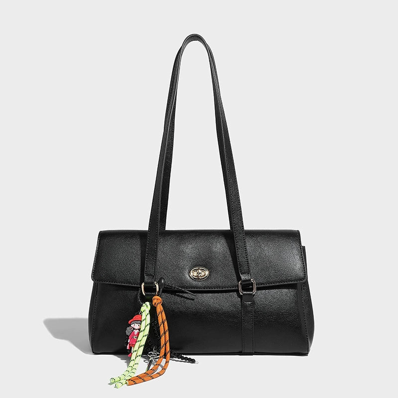 Beaira Hong Kong style retro large capacity single shoulder armpit bag with high-end feel bead pendant for commuting fashionable and versatile hand-held tote bag