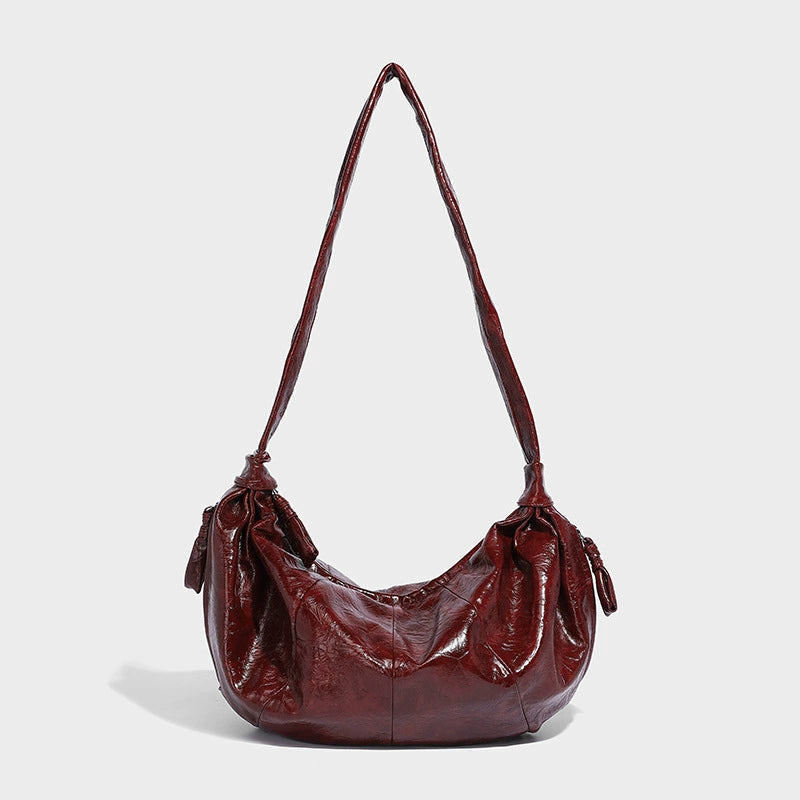 Beaira Korean retro large-capacity soft leather hand-held dumpling bag fashionable casual lazy style versatile one-shoulder underarm croissant