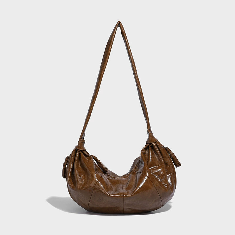 Beaira Korean retro large-capacity soft leather hand-held dumpling bag fashionable casual lazy style versatile one-shoulder underarm croissant
