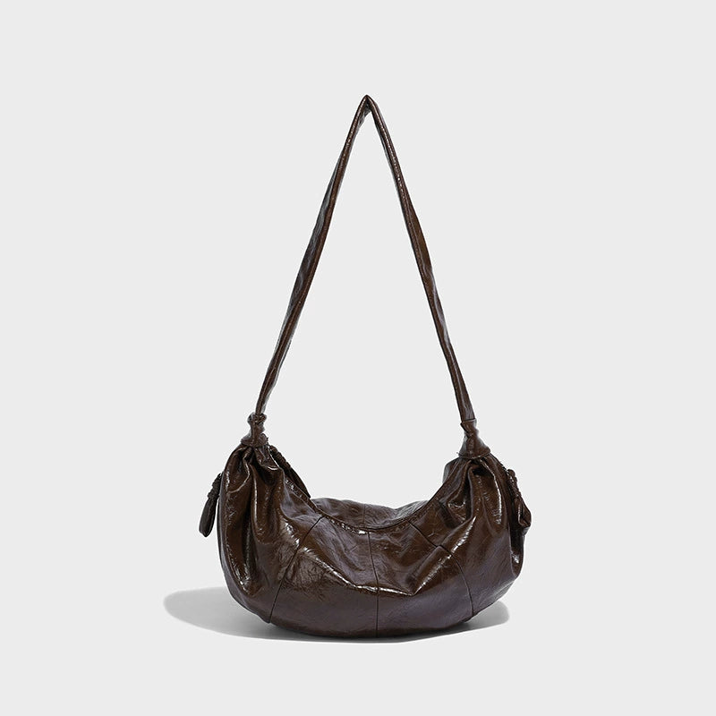 Beaira Korean retro large-capacity soft leather hand-held dumpling bag fashionable casual lazy style versatile one-shoulder underarm croissant
