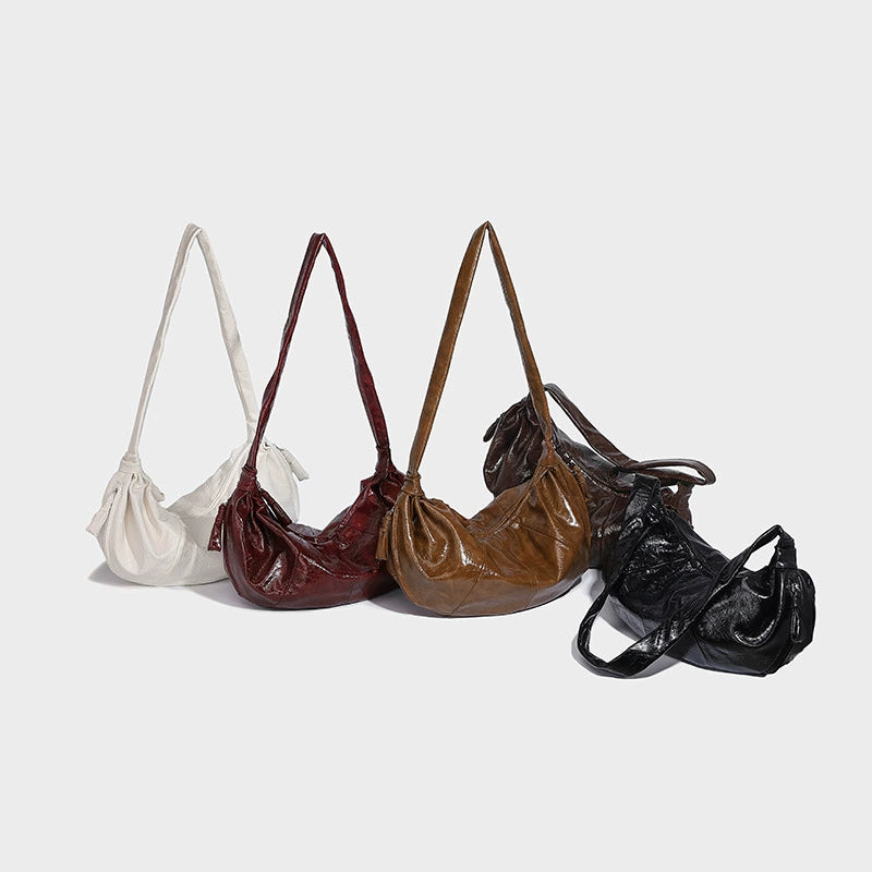 Beaira Korean retro large-capacity soft leather hand-held dumpling bag fashionable casual lazy style versatile one-shoulder underarm croissant