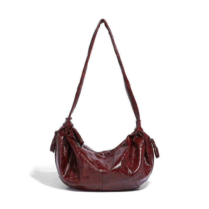 Beaira Korean retro large-capacity soft leather hand-held dumpling bag fashionable casual lazy style versatile one-shoulder underarm croissant