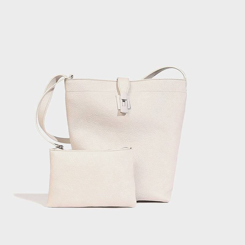 Beaira Korean version large capacity genuine leather bucket bag for women new commuter mother and child fashion tote bag niche shoulder bag