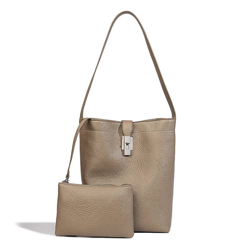 Beaira Korean version large capacity genuine leather bucket bag for women new commuter mother and child fashion tote bag niche shoulder bag