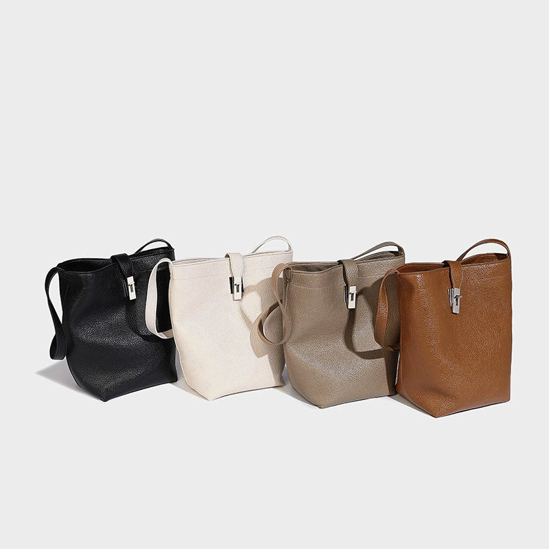 Beaira Korean version large capacity genuine leather bucket bag for women new commuter mother and child fashion tote bag niche shoulder bag