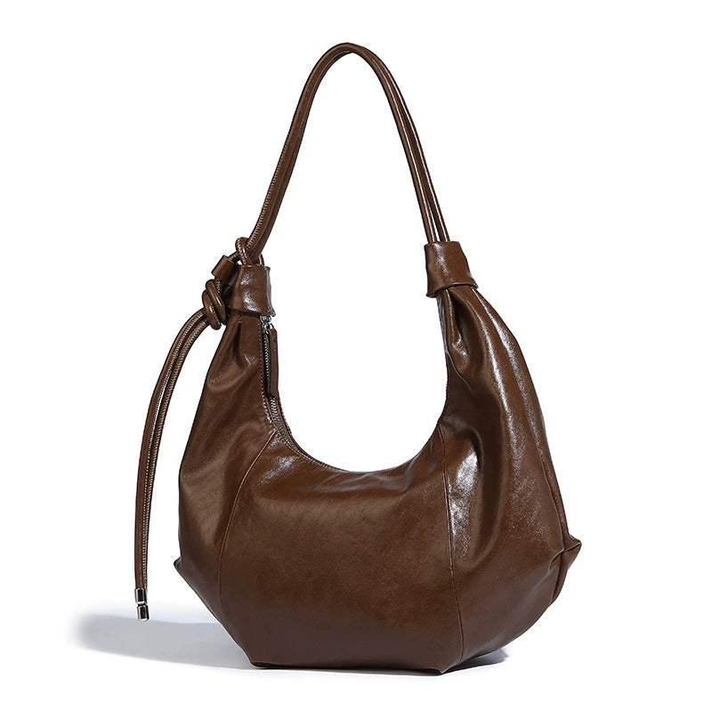 Beaira Large Capacity Retro Soft Leather Folded Dumpling Bun Autumn/Winter Trendy Lazy Style Casual Versatile Shoulder Bun