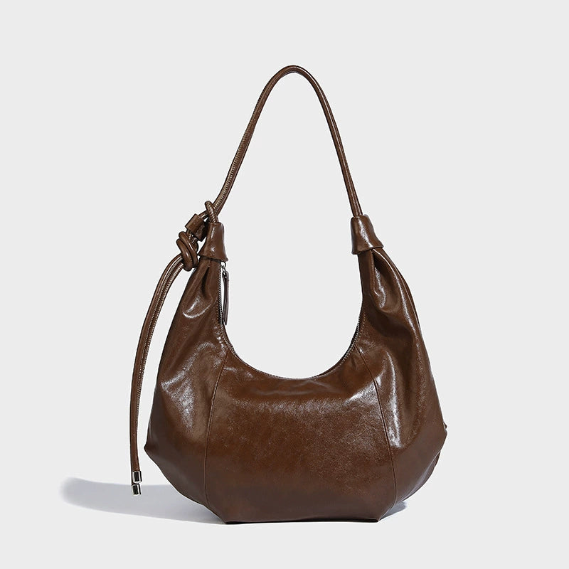 Beaira Large Capacity Retro Soft Leather Folded Dumpling Bun Autumn/Winter Trendy Lazy Style Casual Versatile Shoulder Bun