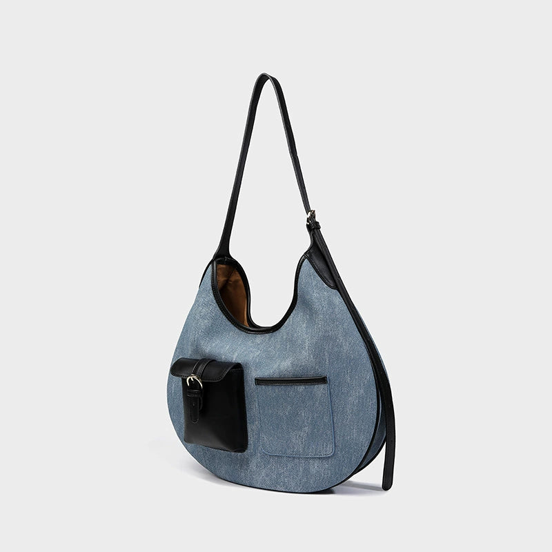 Beaira Large capacity denim tote bag women's commuting armpit bag new high-end and lazy style single shoulder crossbody bag