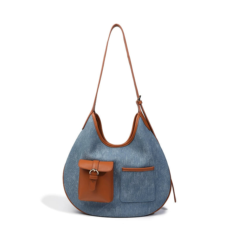 Beaira Large capacity denim tote bag women's commuting armpit bag new high-end and lazy style single shoulder crossbody bag
