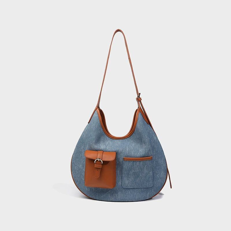 Beaira Large capacity denim tote bag women's commuting armpit bag new high-end and lazy style single shoulder crossbody bag