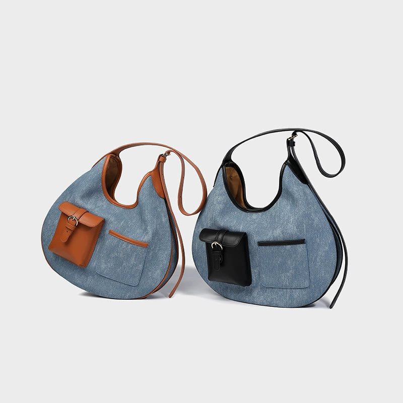 Beaira Large capacity denim tote bag women's commuting armpit bag new high-end and lazy style single shoulder crossbody bag