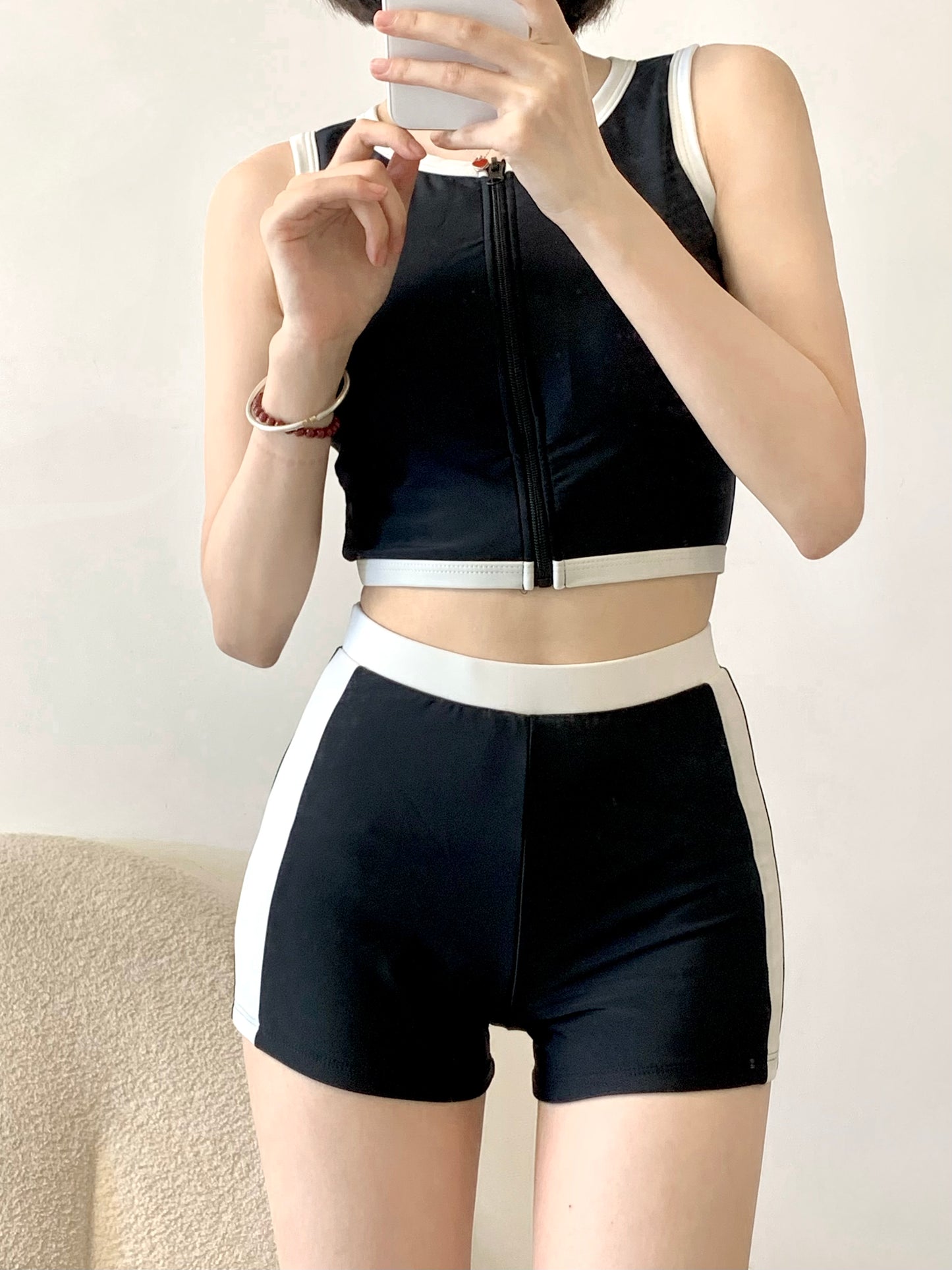 Beaira New swimsuit for women conservative and sporty size high chest and waist covering the belly to show off weight hot spring swimming suit