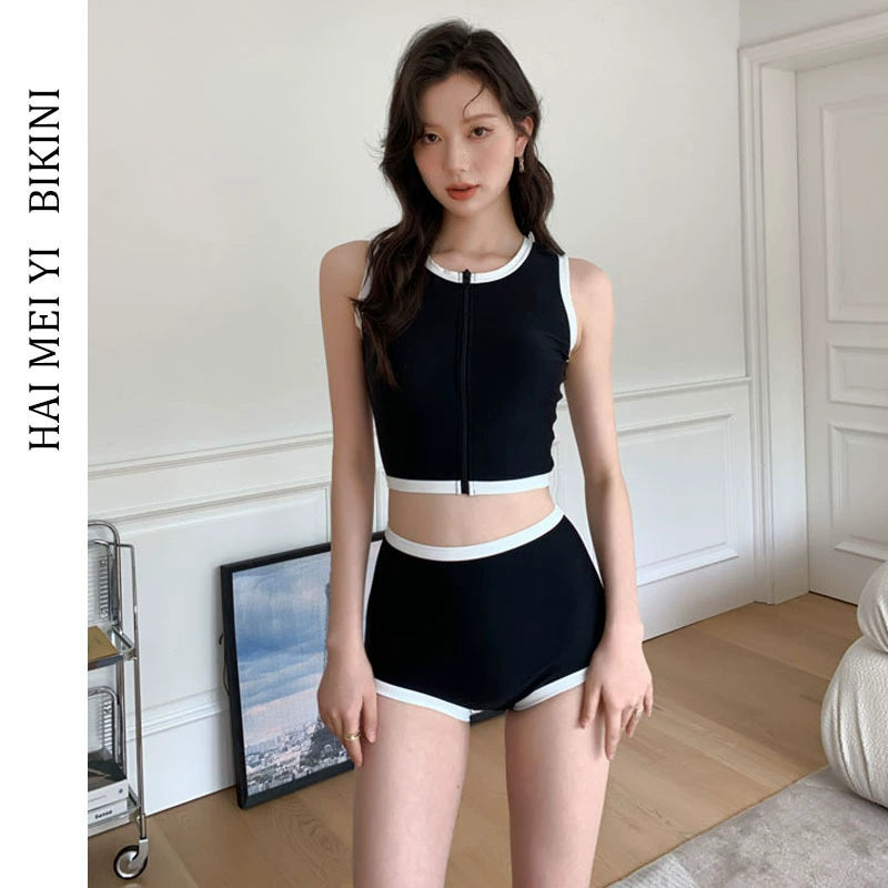 Beaira New swimsuit for women conservative and sporty size high chest and waist covering the belly to show off weight hot spring swimming suit