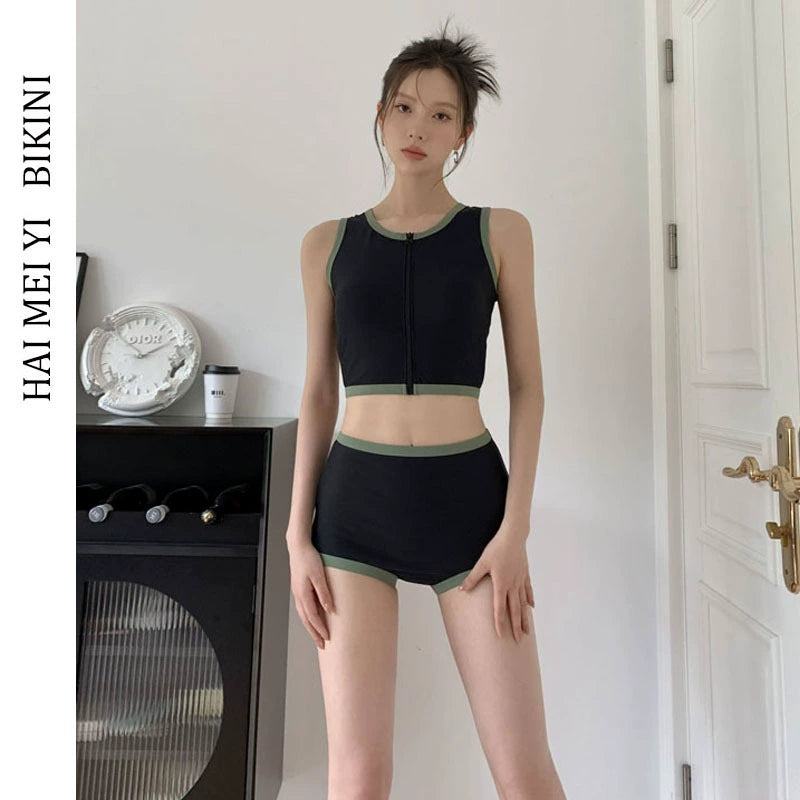 Beaira New swimsuit for women conservative and sporty size high chest and waist covering the belly to show off weight hot spring swimming suit