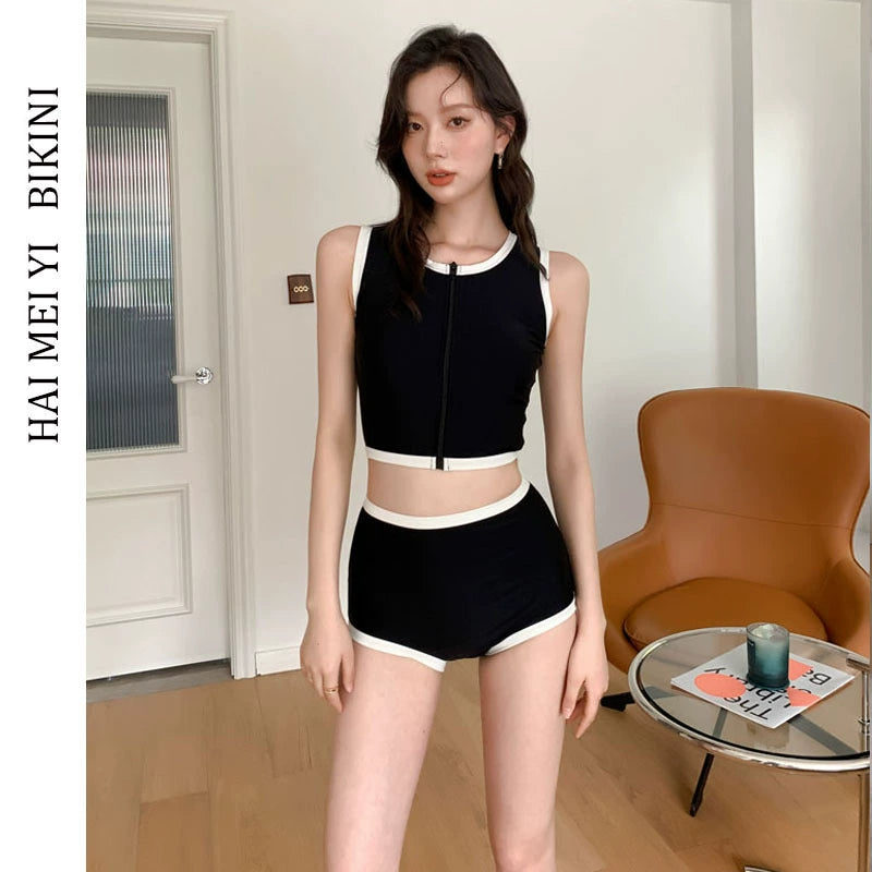 Beaira New swimsuit for women conservative and sporty size high chest and waist covering the belly to show off weight hot spring swimming suit