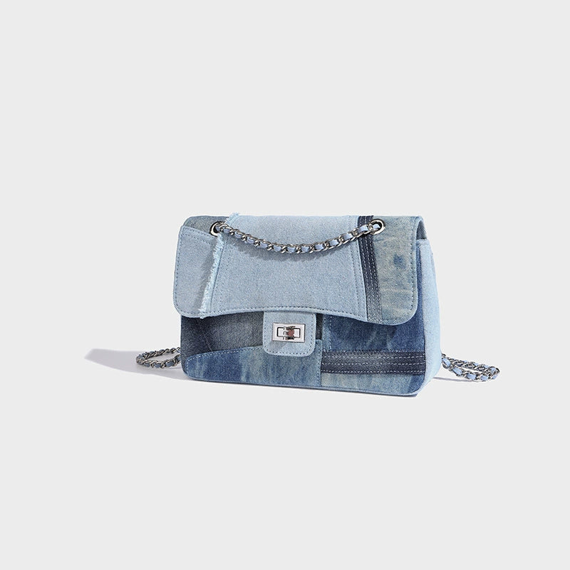 Beaira Niche high-end contrasting denim blue chain tote bag new small fragrance style fashionable single shoulder chain bag