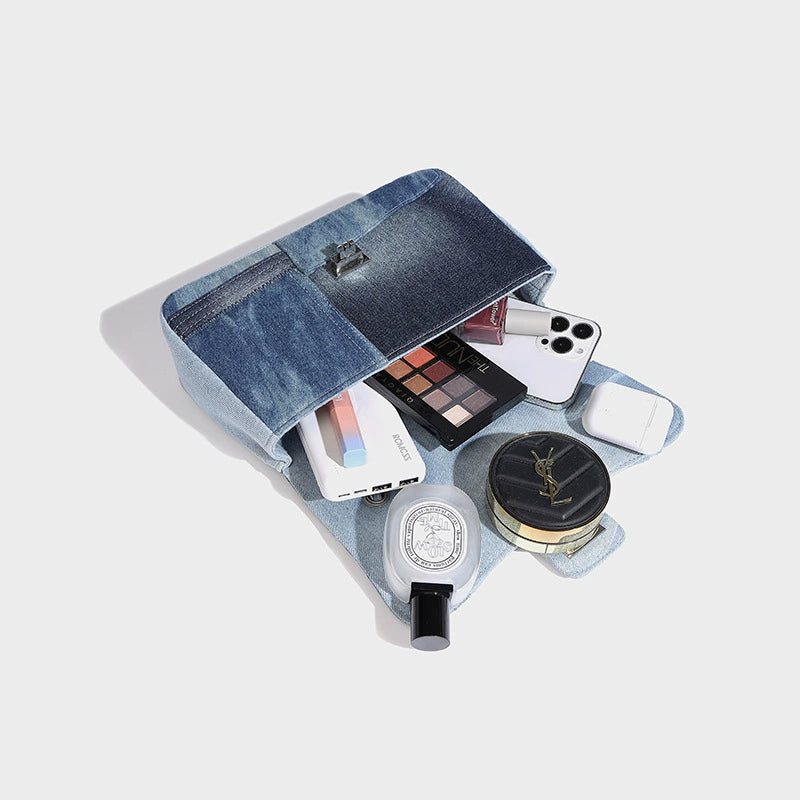 Beaira Niche high-end contrasting denim blue chain tote bag new small fragrance style fashionable single shoulder chain bag