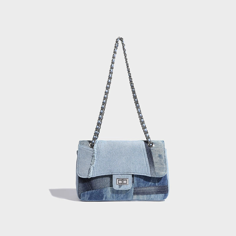 Beaira Niche high-end contrasting denim blue chain tote bag new small fragrance style fashionable single shoulder chain bag