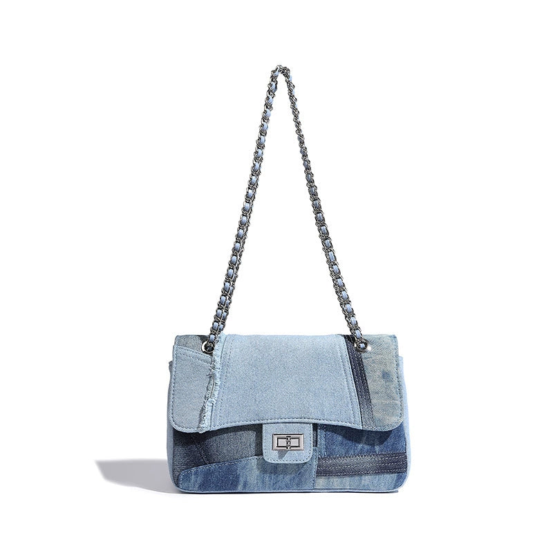 Beaira Niche high-end contrasting denim blue chain tote bag new small fragrance style fashionable single shoulder chain bag