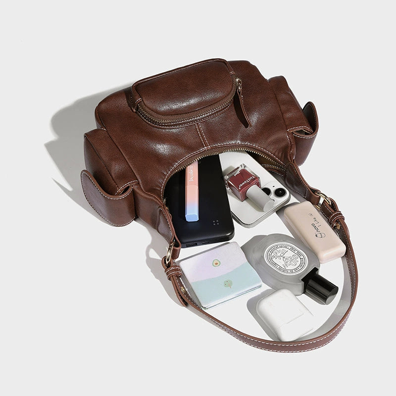 Beaira Retro motorcycle bag wasteland style worn out single shoulder hand-held armpit bag high-end new autumn and winter multi pocket bag