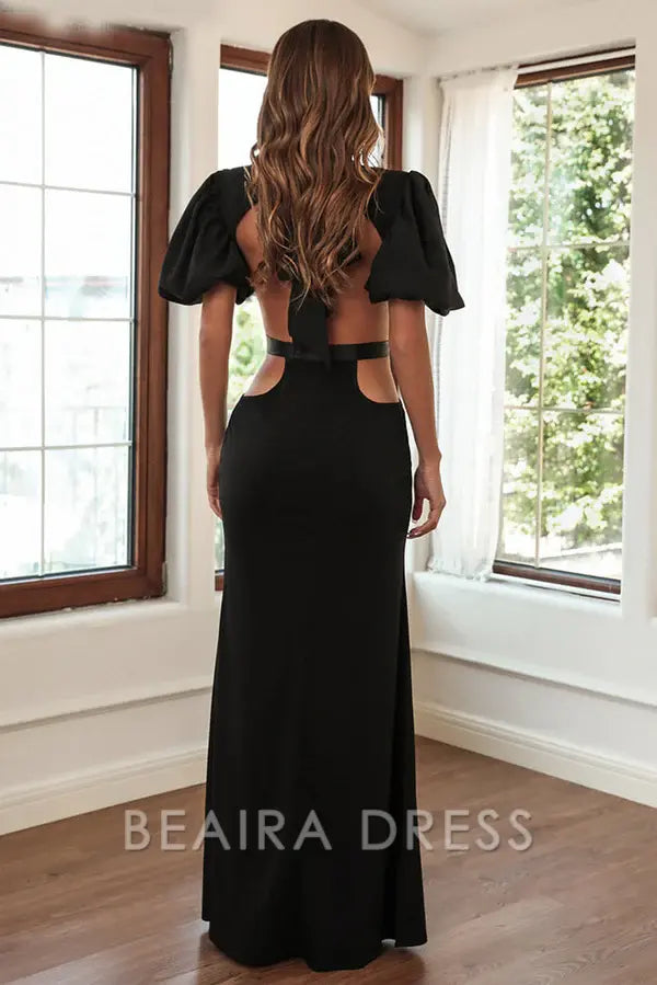 Beaira Sexy Black Cut Out Evening Prom Dresses formal wear dresses - Black