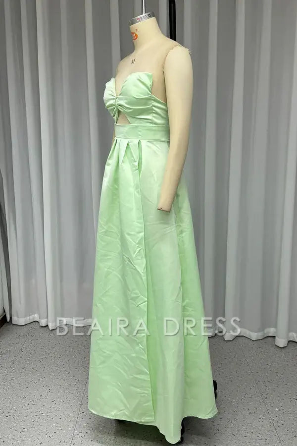 Beaira Sexy Prom Solid Color Slit Irregular Strapless Evening Dresses formal wear dresses - Green