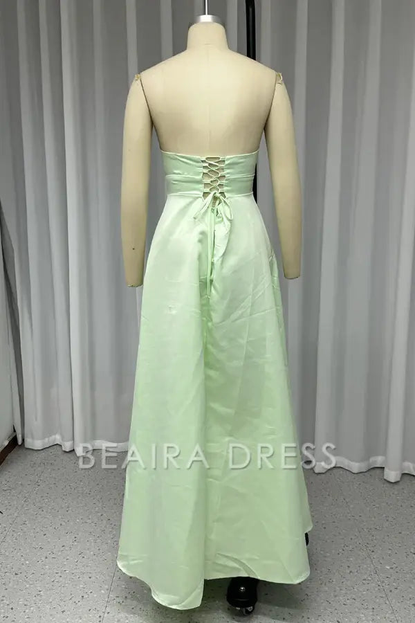 Beaira Sexy Prom Solid Color Slit Irregular Strapless Evening Dresses formal wear dresses - Green