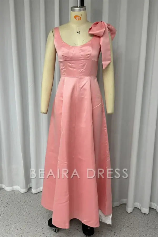Beaira Sexy Solid Color Lace Up U Neck Evening Dresses formal wear dresses - Pink