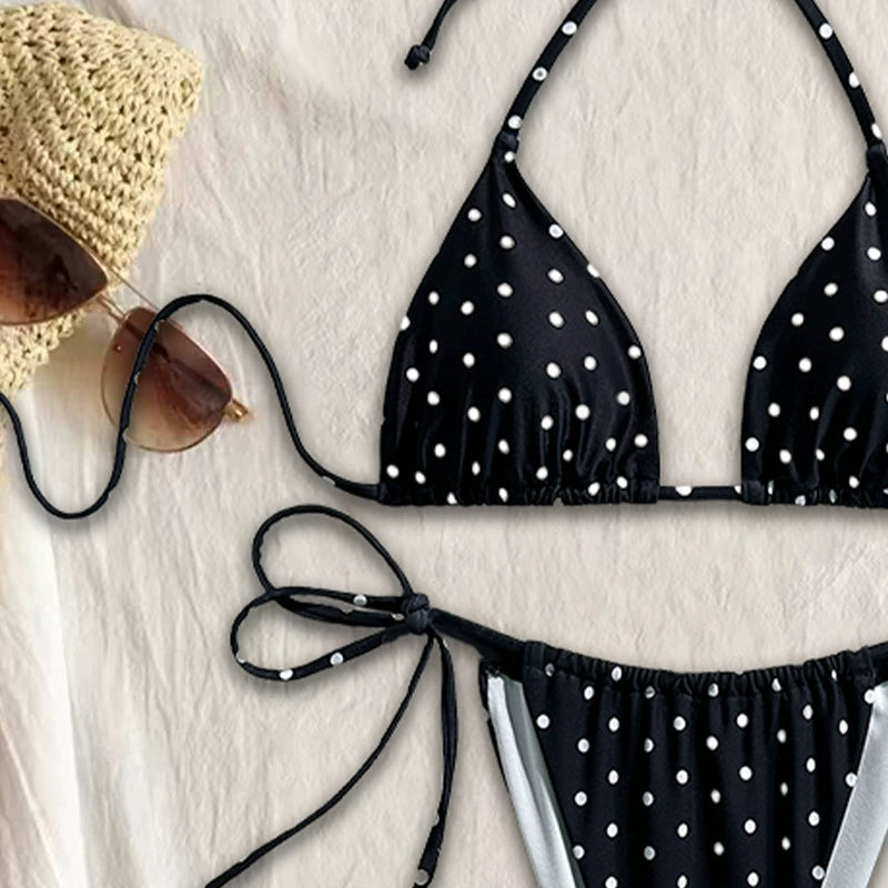 Beaira Sexy polka dot printed bikini new split swimsuit for women European and American foreign trade drawstring suspender three-point swimsuit