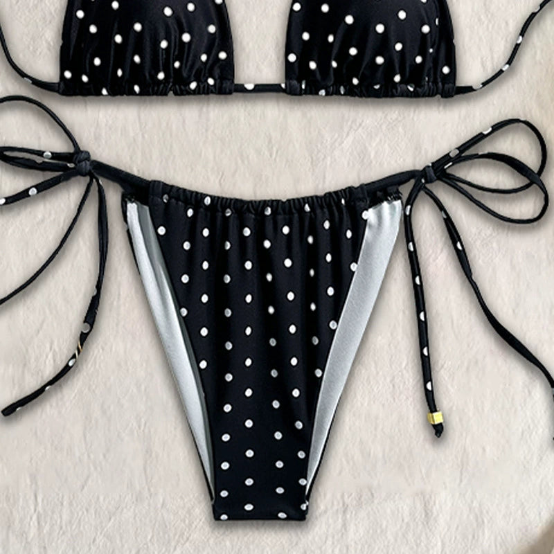 Beaira Sexy polka dot printed bikini new split swimsuit for women European and American foreign trade drawstring suspender three-point swimsuit