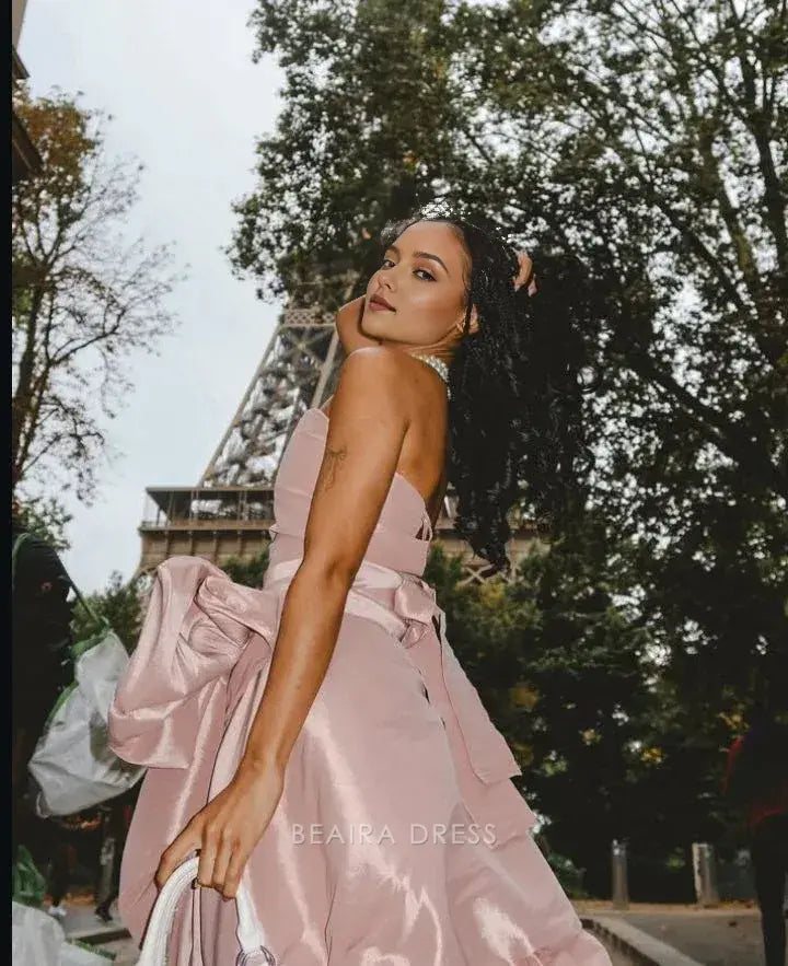 Beaira Simple Design Pink Tube Top Bow Irregular 17th Birthday Homecoming Dress hot sale for women