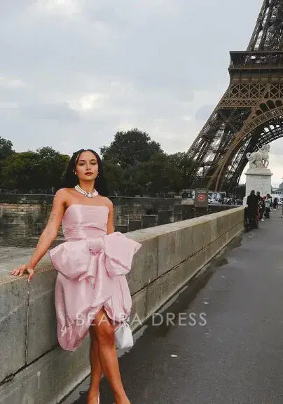 Beaira Simple Design Pink Tube Top Bow Irregular 17th Birthday Homecoming Dress hot sale for women
