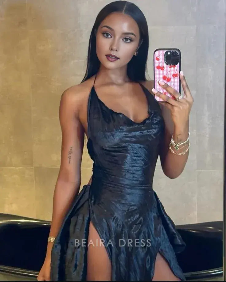 Beaira Simple Designer Black Low-cut Slit 21st Birthday Homecoming Dress hot sale for women