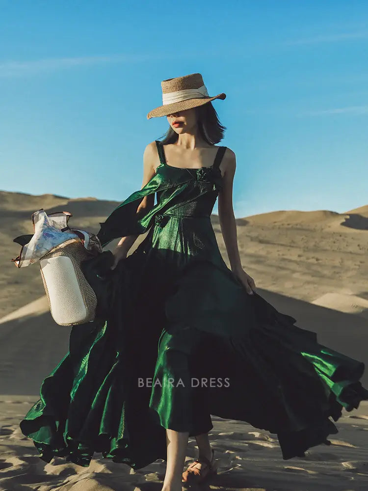 Beaira Simple Fast Delivery Silk Satin Dark Green A-Line Prom Evening Dresses Tea Length Homecoming Dresses hot sale for women