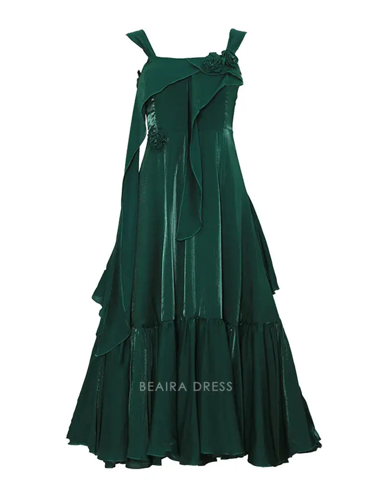 Beaira Simple Fast Delivery Silk Satin Dark Green A-Line Prom Evening Dresses Tea Length Homecoming Dresses hot sale for women