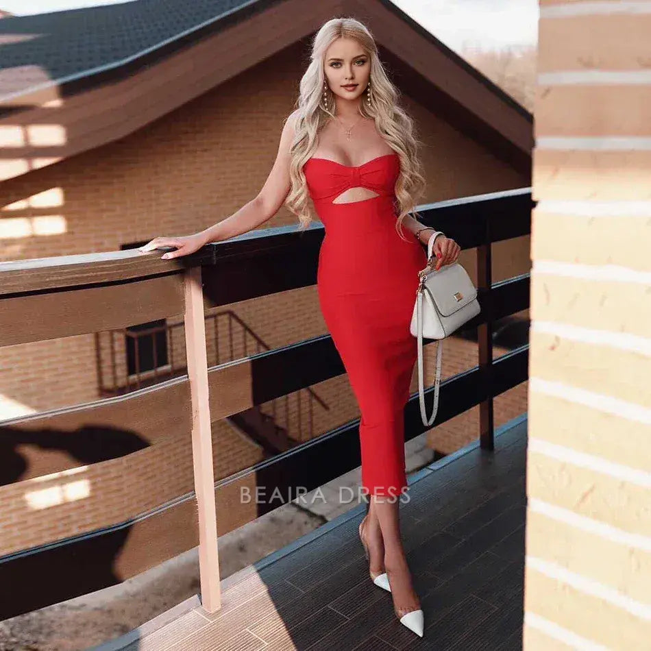 Beaira Simple Red sleeveless homecoming dress tea length prom evening dresses hot sale for women