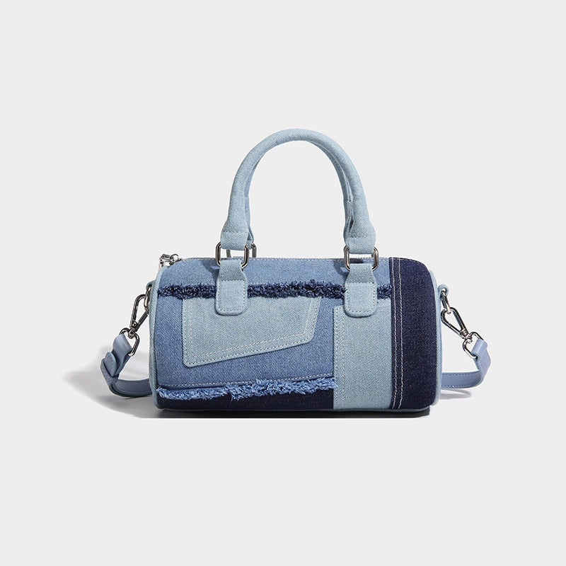 Beaira Small niche design splicing denim crossbody bowling bag summer new versatile Boston pillow bag