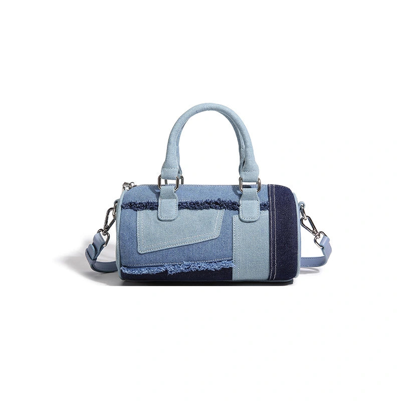 Beaira Small niche design splicing denim crossbody bowling bag summer new versatile Boston pillow bag
