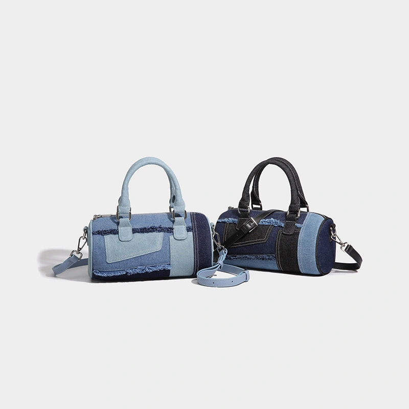 Beaira Small niche design splicing denim crossbody bowling bag summer new versatile Boston pillow bag