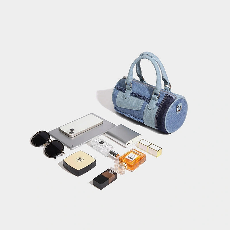 Beaira Small niche design splicing denim crossbody bowling bag summer new versatile Boston pillow bag