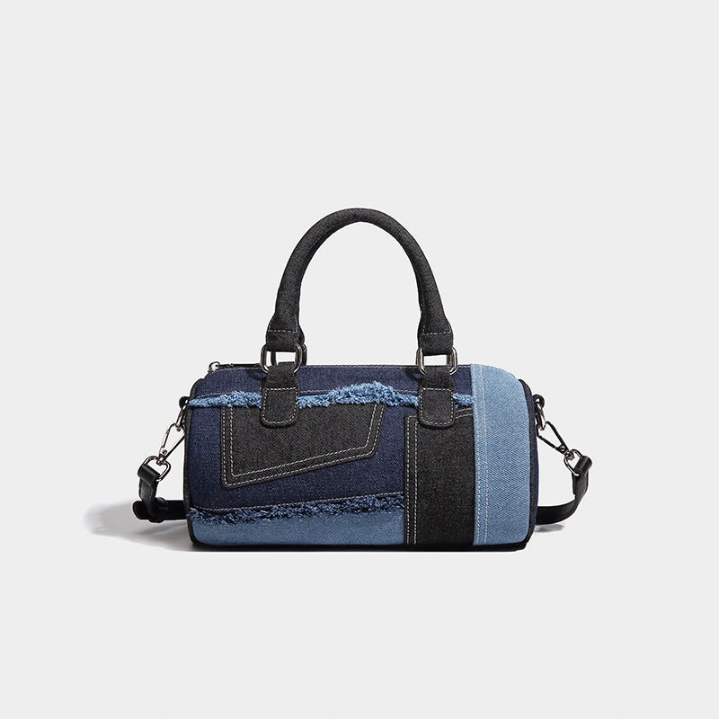 Beaira Small niche design splicing denim crossbody bowling bag summer new versatile Boston pillow bag