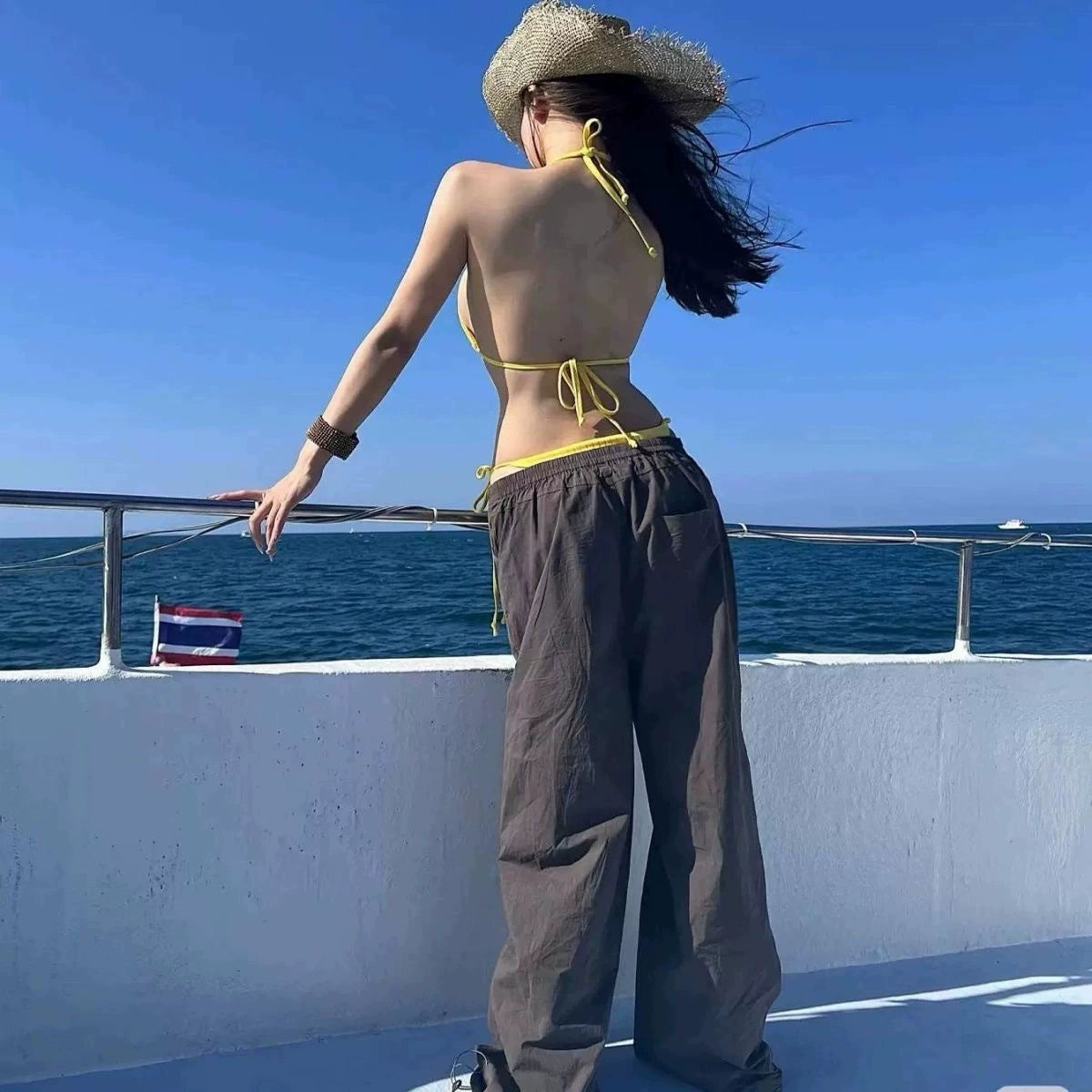 Beaira Summer hot girl niche bikini yellow bright white sexy split body strap backless beach vacation swimsuit female