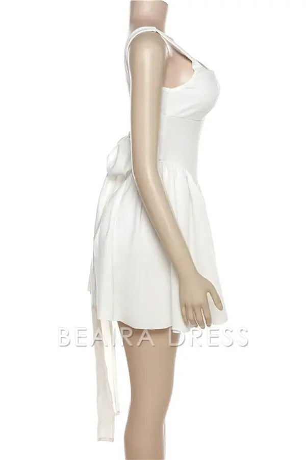 Beaira Sweet Simplicity Solid Backless With Bow Square Collar Evening Dresses formal wear dresses - White
