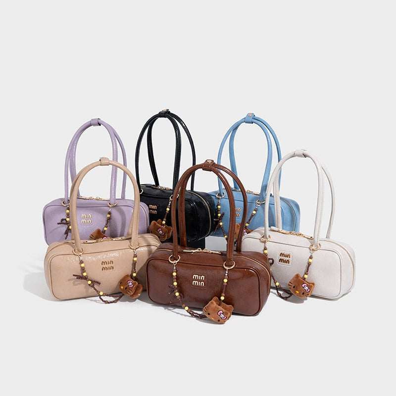 Beaira Vintage patent leather bowling bag bag new versatile underarm bag shoulder tote bag high quality Boston bag