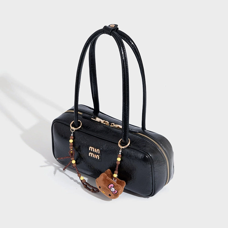 Beaira Vintage patent leather bowling bag bag new versatile underarm bag shoulder tote bag high quality Boston bag