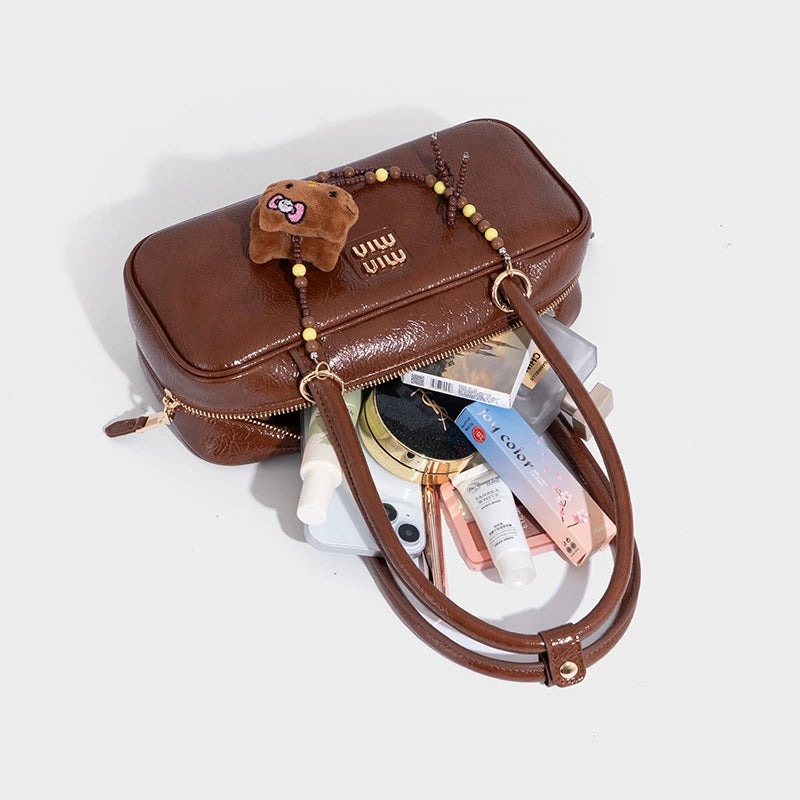 Beaira Vintage patent leather bowling bag bag new versatile underarm bag shoulder tote bag high quality Boston bag